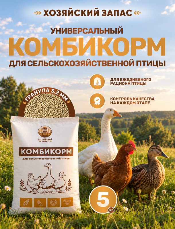 Комбикорм для сельскохозяйственной птицы Хозяйский Запас 5кг