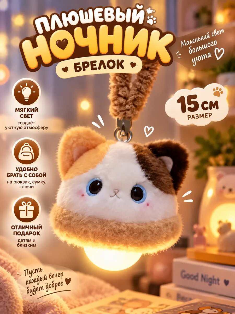 Плюшевый ночник-игрушка Котик 15 см
