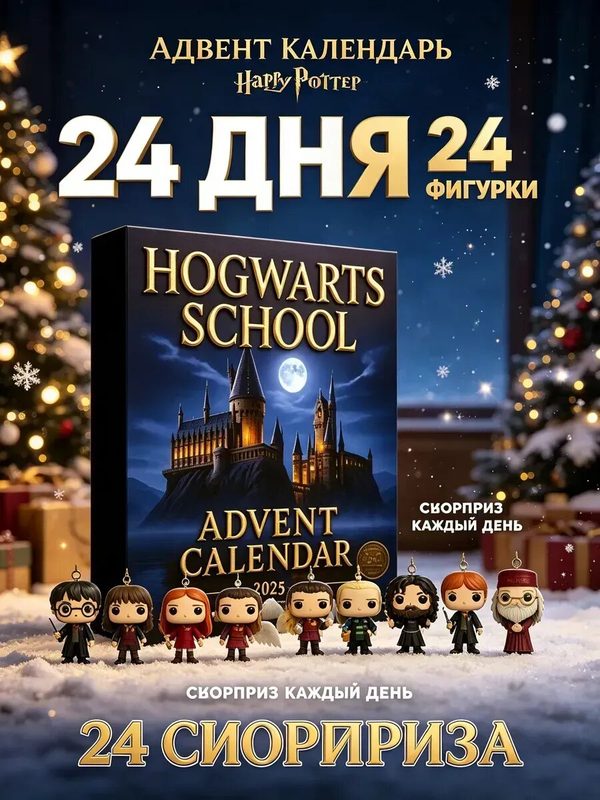 Адвент-календарь Гарри Поттер 2026, 24 фигурки-подвески, коллекционные, подарок фанатам на Новый год