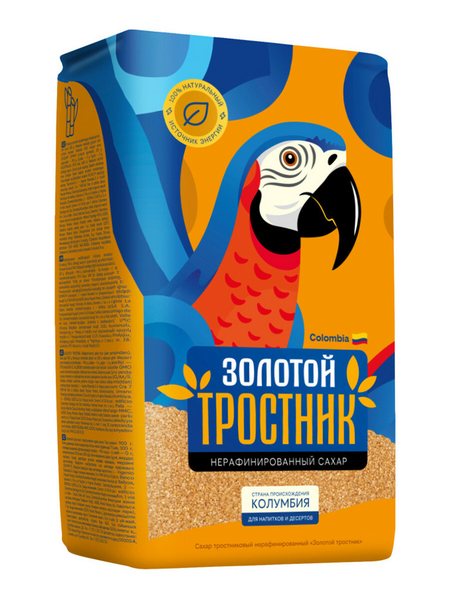 Сахар Золотой тростник тростниковый нерафинированный, 900г, (2 шт)