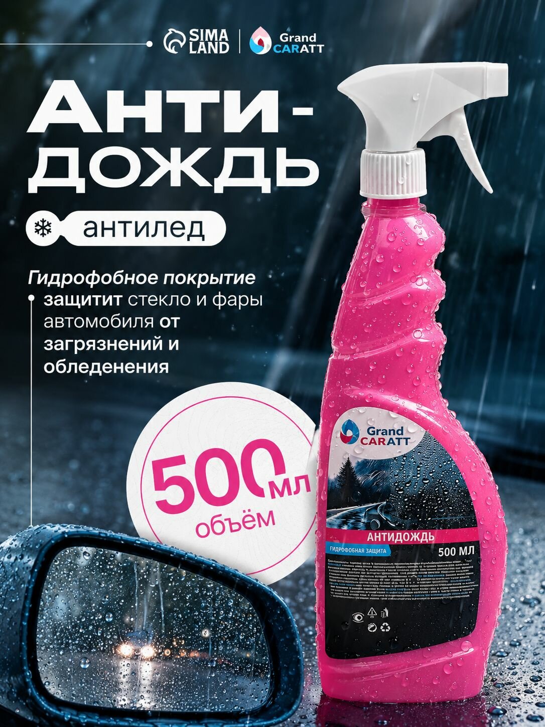 Антидождь для автомобиля, Grand Caratt, 500 мл спрей для стекол автомобиля / Антидождь для стекол