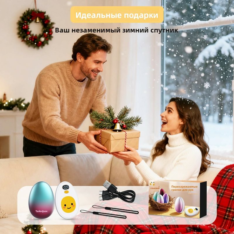 Портативные аккумуляторные грелки для рук, комплект 2 шт, овальная форма, светодиодный дисплей, 4 уровня нагрева, магнитное крепление