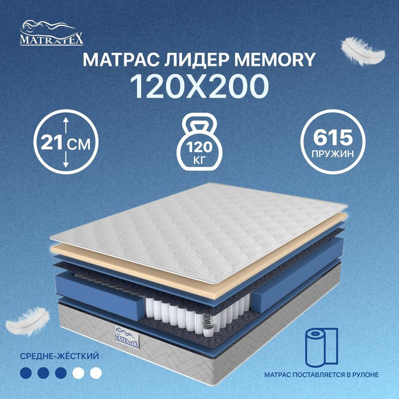 Матрас лидер Memory 120x200 независимые пружины, ортопедический