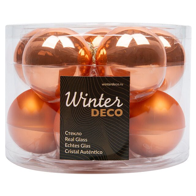 Набор стеклянных шаров 6 см оранжевый шелк микс, 10 шт, Winter Deco, 2000243