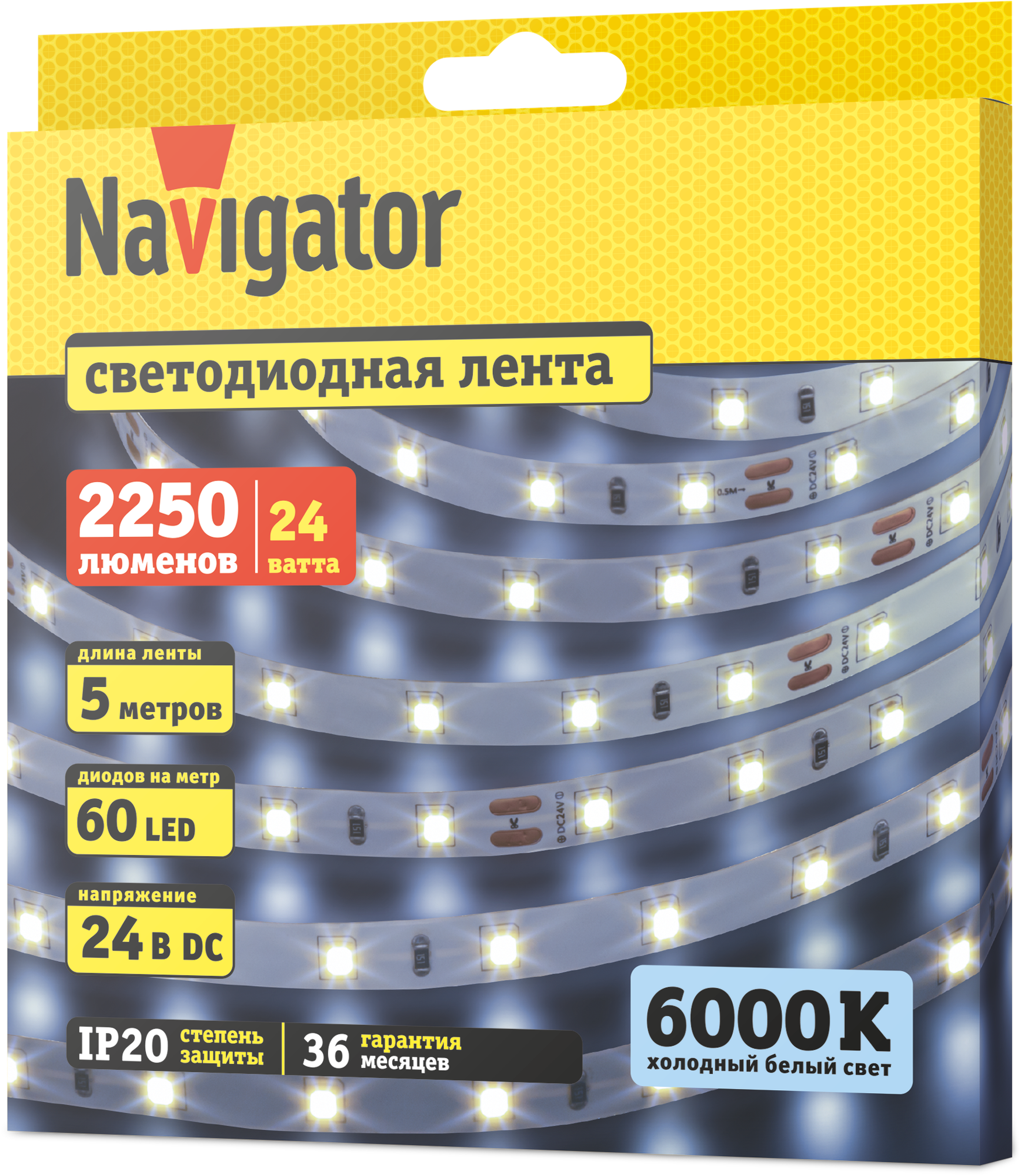 Светодиодная лента Navigator 95 295 NLS-2835CW60-4.8-IP20, 5м, 24Вт 6000К