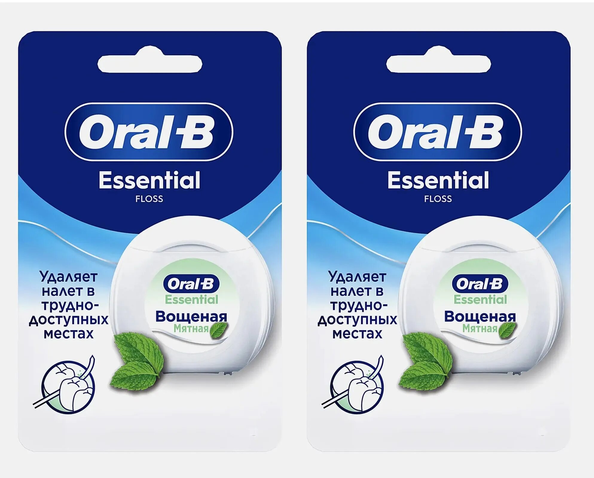 Oral-B зубная нить Essential вощеная, мята, белый, 50 м x 2 штуки