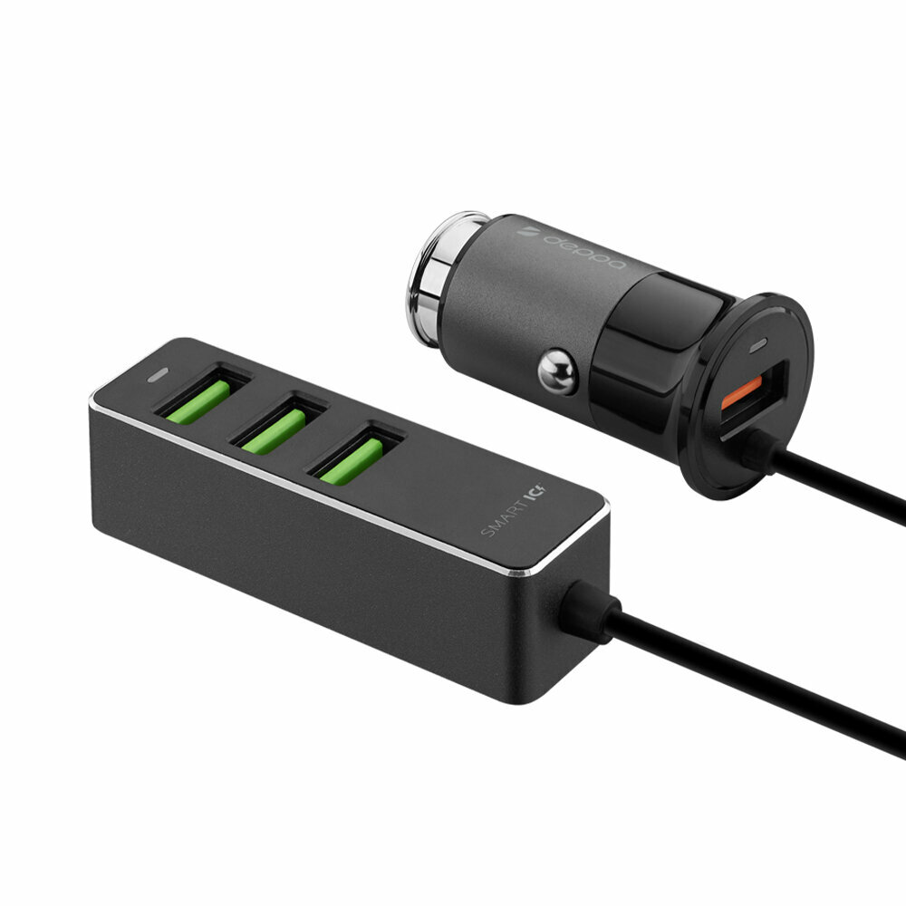 Автомобильное зарядное устройство 1 USB + 3 USB для пассажиров, QC 3.0, алюминий, графит, Deppa 11295