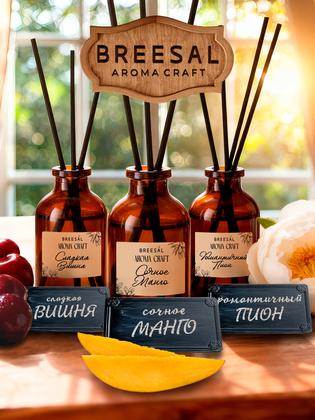 Breesal диффузор для дома с палочками Aroma Craft Романтичный пион, Сладкая вишня, Сочное манго