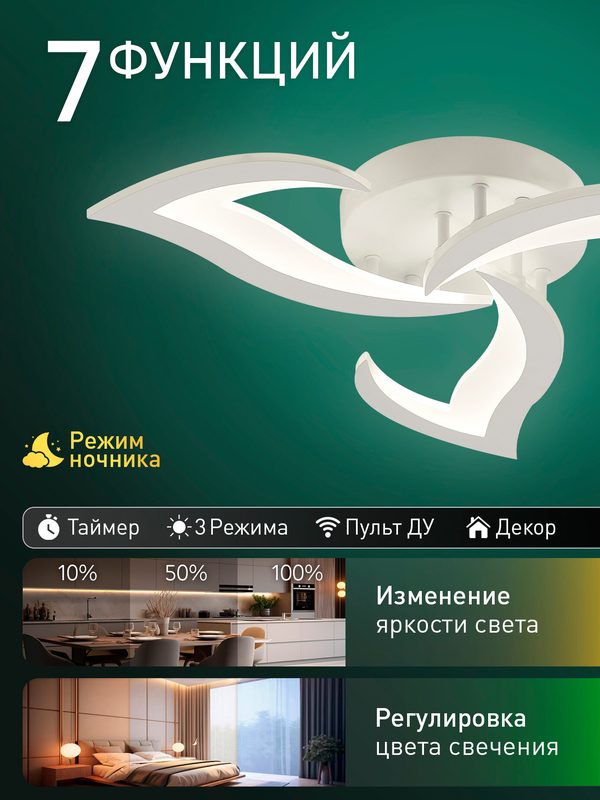 Светодиодная люстра с пультом ДУ 48W, белый, LED