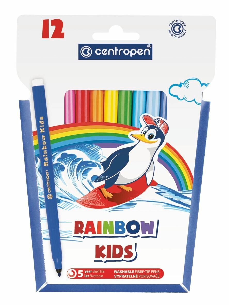 Centropen RAINBOW KIDS набор фломастеров для рисования, 12 цветов 7550/12