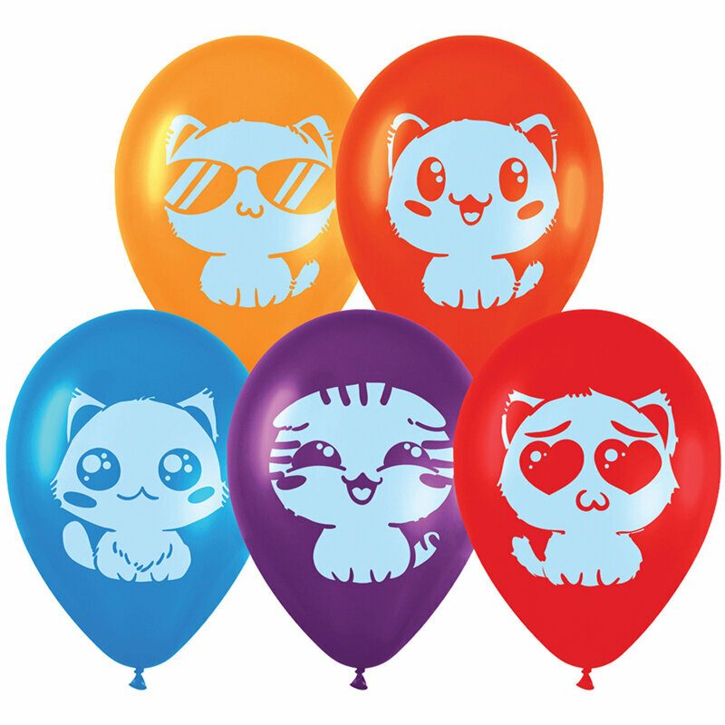 Воздушные шары, 50шт, М12/30см, MESHU "Cute kittens", пастель, ассорти