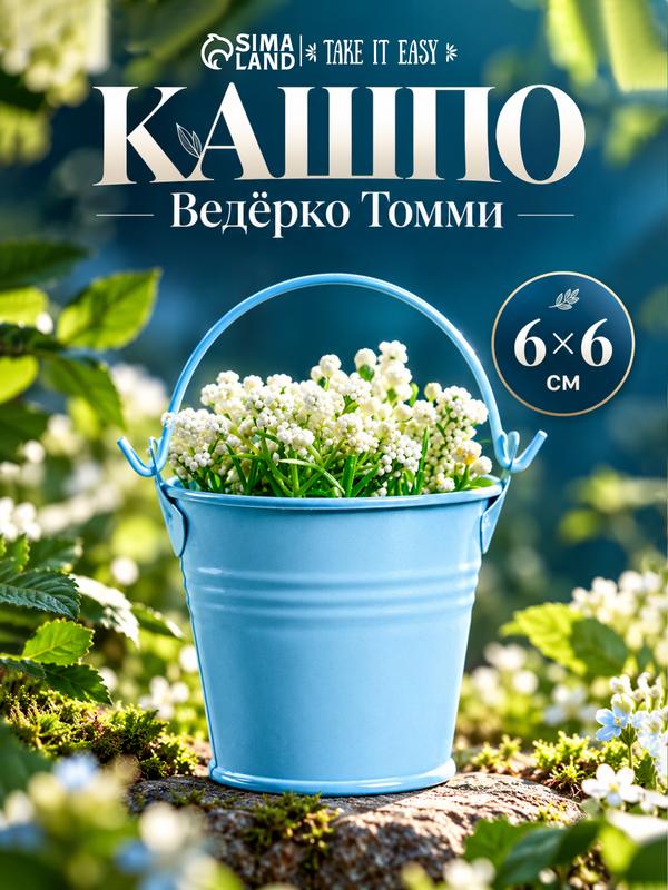 Кашпо Take It Easy «Ведерко Томми», металл, настольное, для дома, голубое, 6x6 см