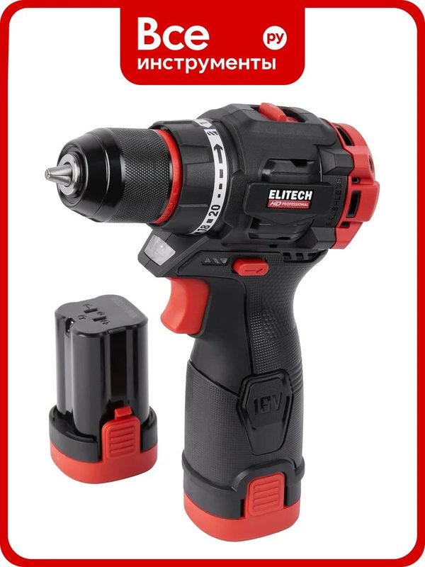 Аккумуляторная дрель Elitech CD 16L2 (16В, 2х2Ач, 55Нм, BL) HD 205715