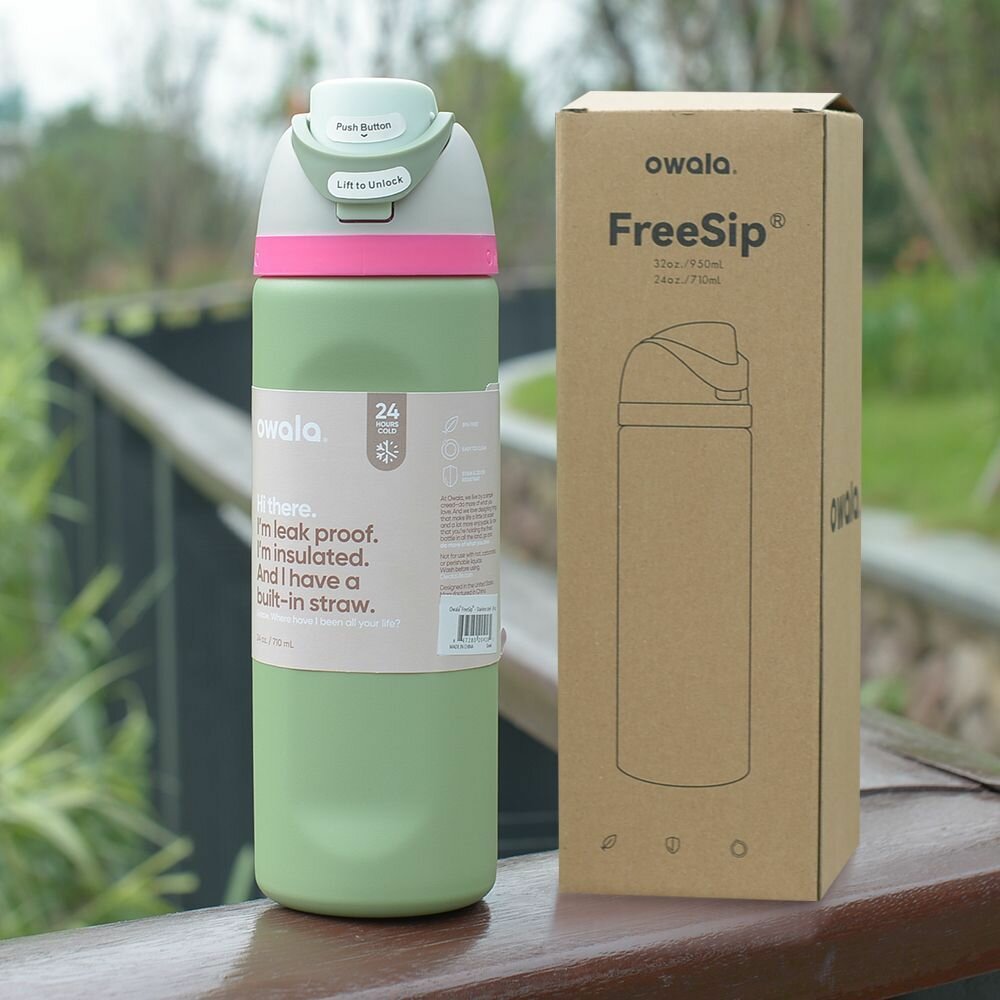 Термос Owala FreeSip 0.71 л, зеленый, из нержавеющей стали с вакуумной изоляцией, сохраняет холод 24 часа