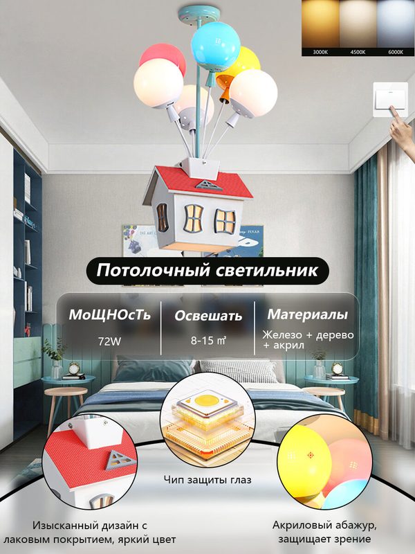 Детская комната мультфильм воздушный шар потолочный светильник летающий дом в форме подвесной светильник