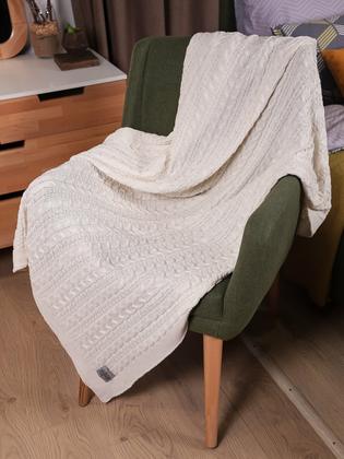 Плед 160х220, вязаный, Warm Whiff, хлопок 100%, покрывало на кровать, на диван, на кресло, в подарочной сумке