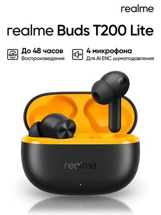 Беспроводные наушники Realme Buds T200 Lite Volt Black, черный, оранжевый