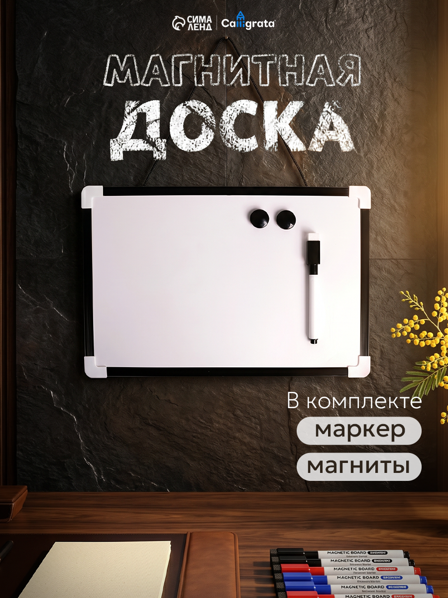 Доска магнитно-маркерная с магнитами и маркером «Классика» 1,5×30×20 см