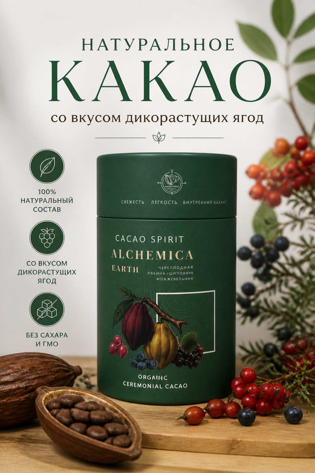 Какао рассыпчатое для какао церемоний с вкусом дикорастущих ягод