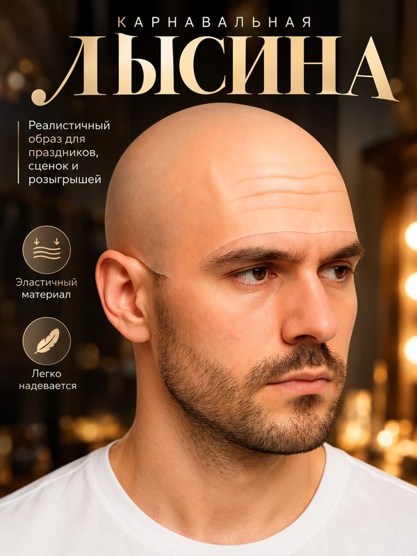 Парик Сима-ленд "Лысина", ПВХ, бежевый, карнавальный, мужской, универсальный размер