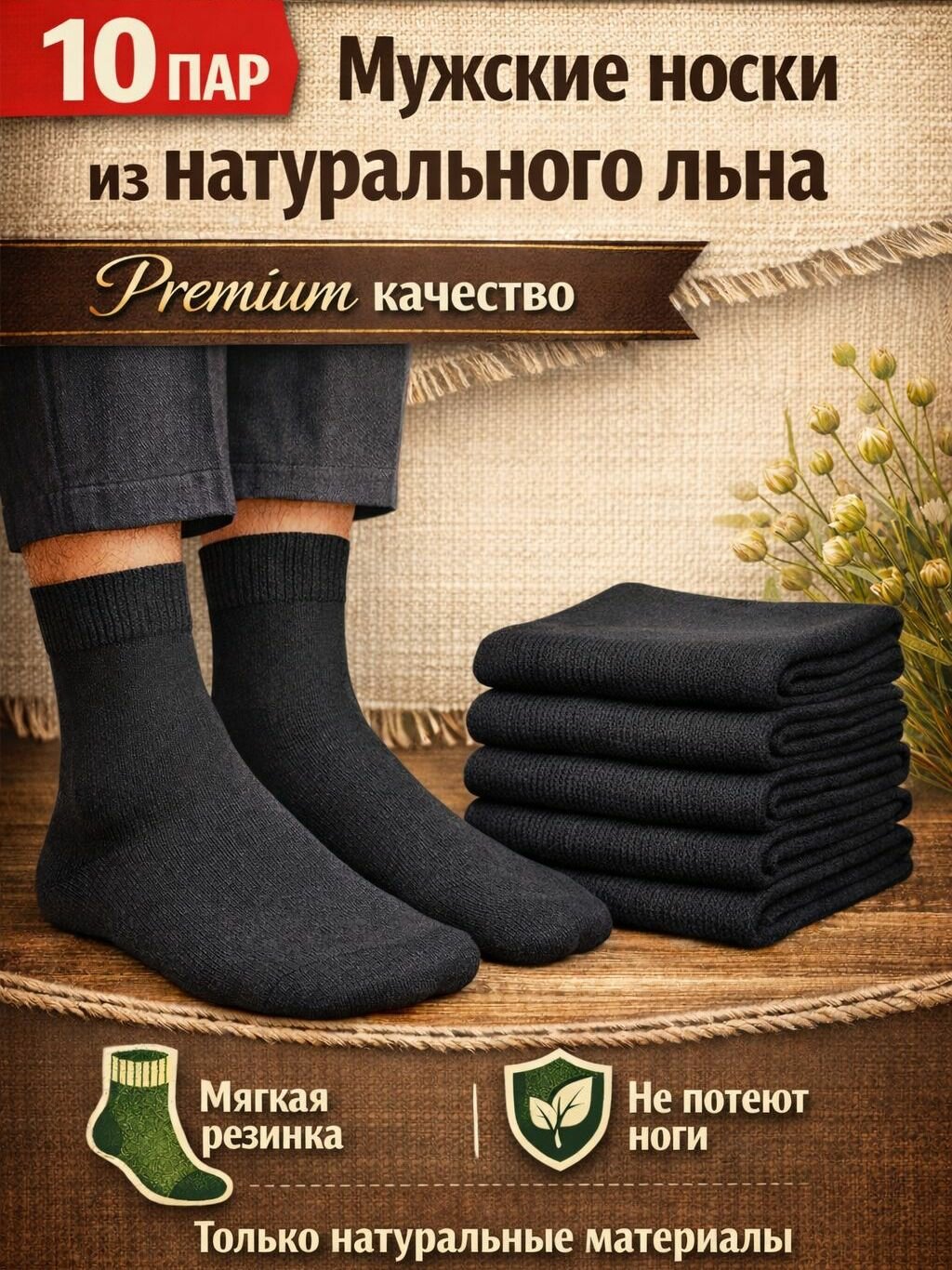 Носки Мужские черные, комплект, 10 пар, размер 29, черный