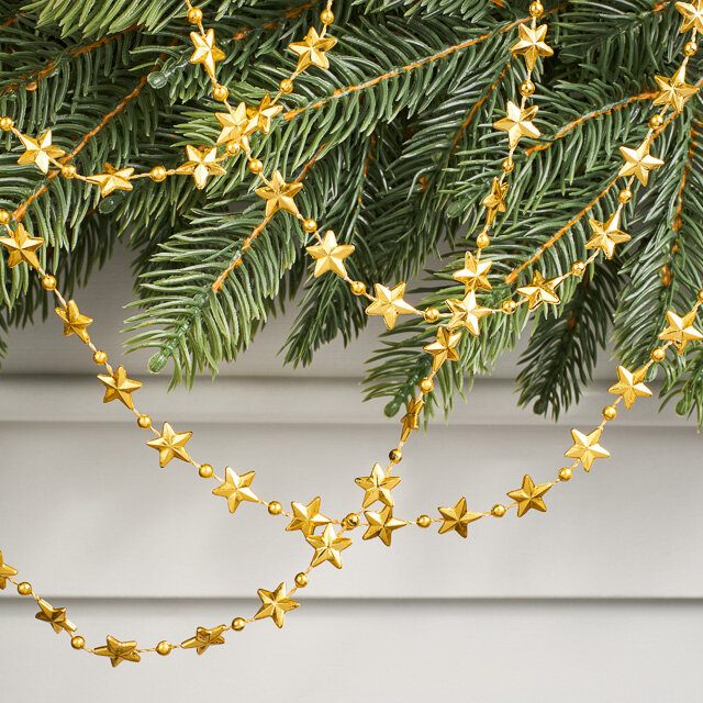 Бусы на елку Звезды 270 см золотые, пластиковые , Winter Deco, 1001124