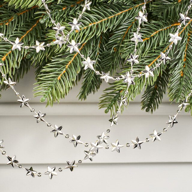 Бусы на елку Звезды 270 см серебряные, пластиковые , Winter Deco, 1001125