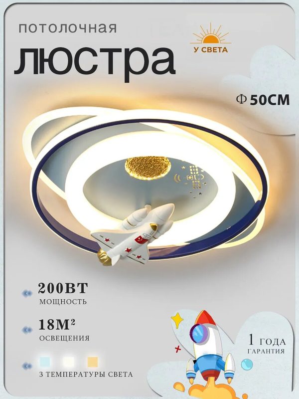 Детская потолочная светодиодная люстра 200 Вт, синий цвет, мягкий свет для детской комнаты