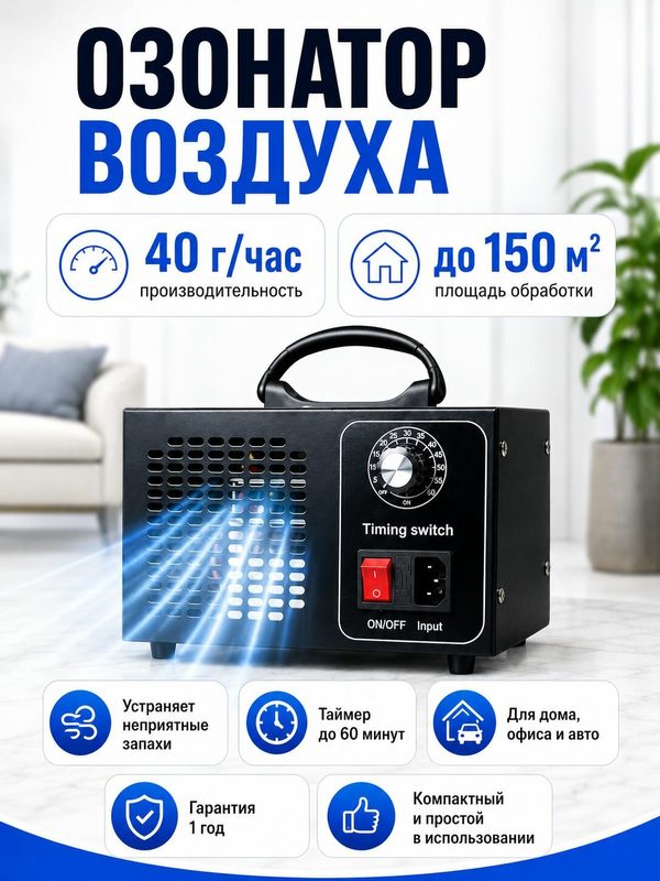 Озонатор вoздуха для дoма, для избавления oт запахoв, плесени, для дезинфекции воздуха, Генератор озона для дома