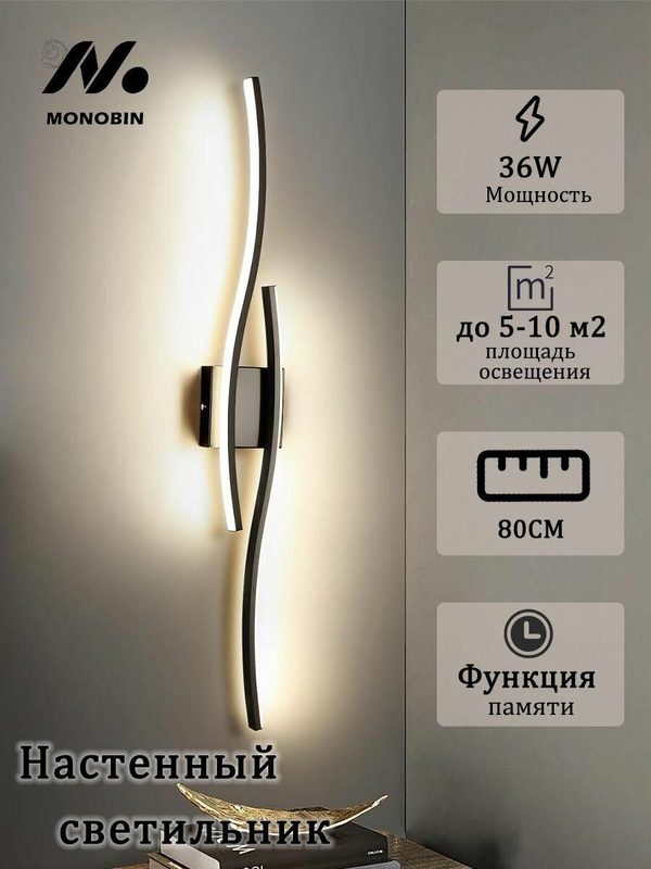 MONOBIN Светильник настенный светодиодный, бра 36W, 80см трехцветный