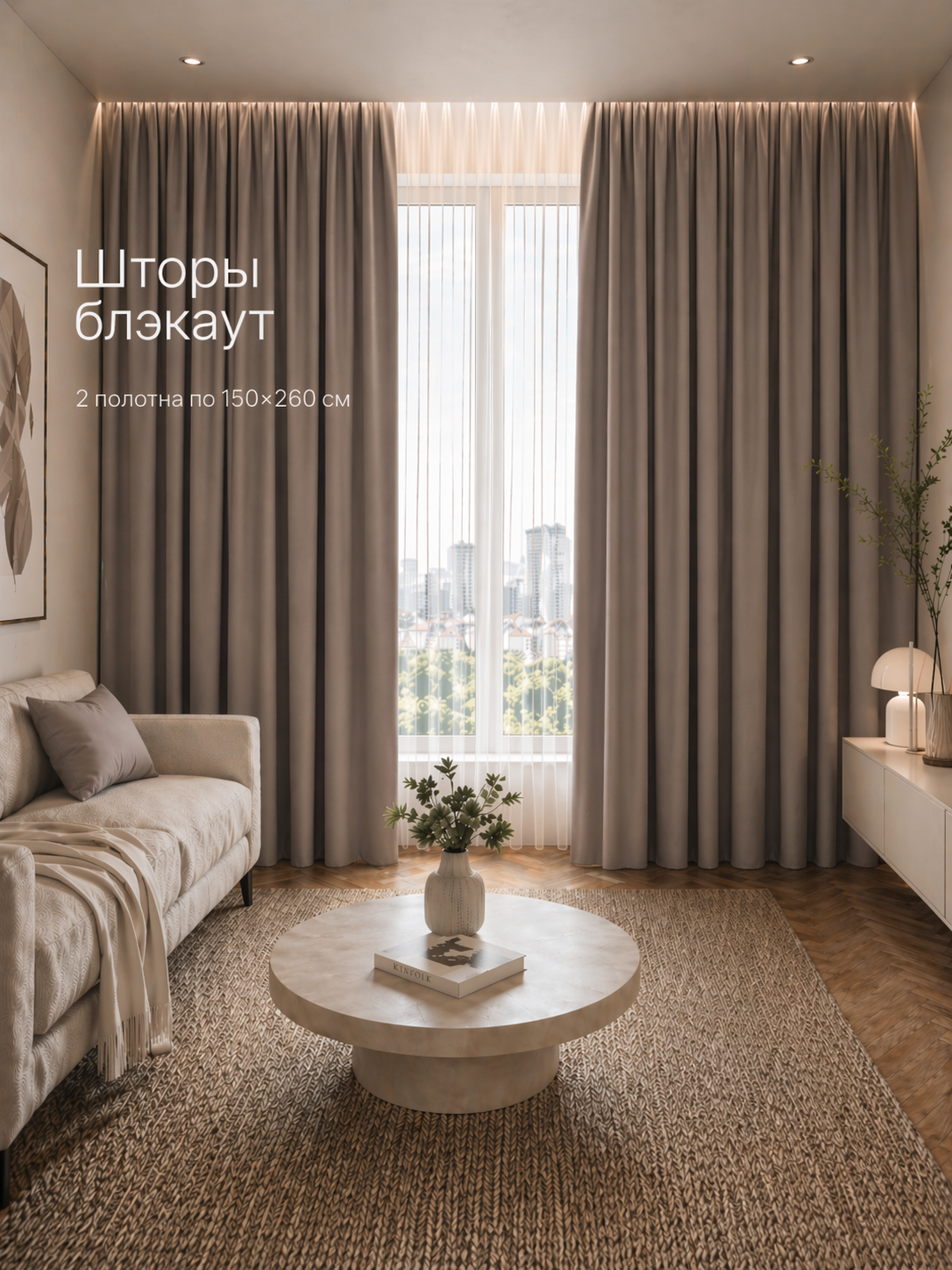Комплект штор Блэкаут, ширина 300 см, высота 260 см, капучино
