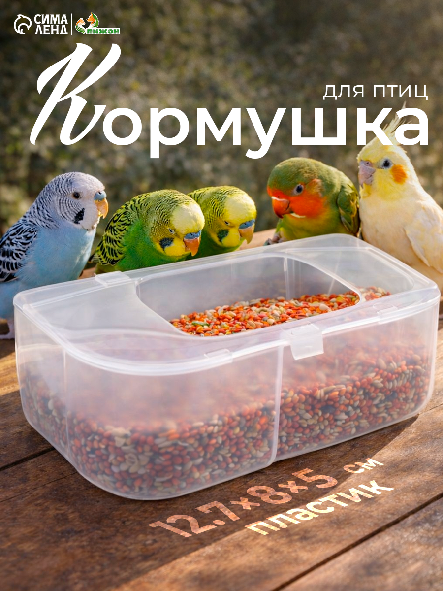 Кормушка Пижон, для попугаев, матовая, крепление на крючках, 12,7 х 8 х 5 см
