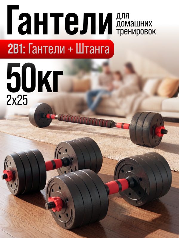 Гантели Блин-да-Гриф 25кг, 2 гантели, общий вес 50кг, пластик, покрытие дисков ПВХ