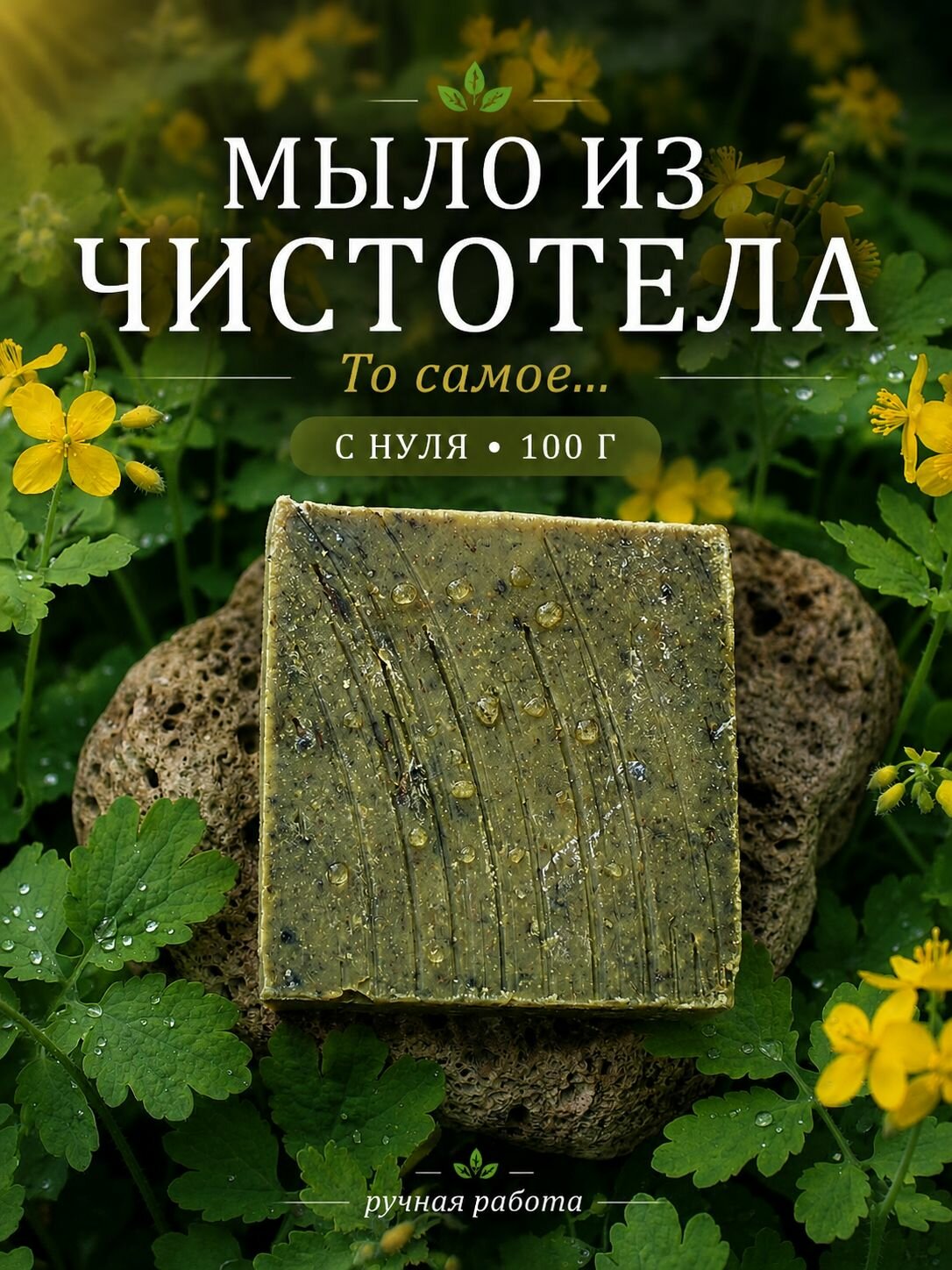 Твердое мыло с чистотелом ручной работы