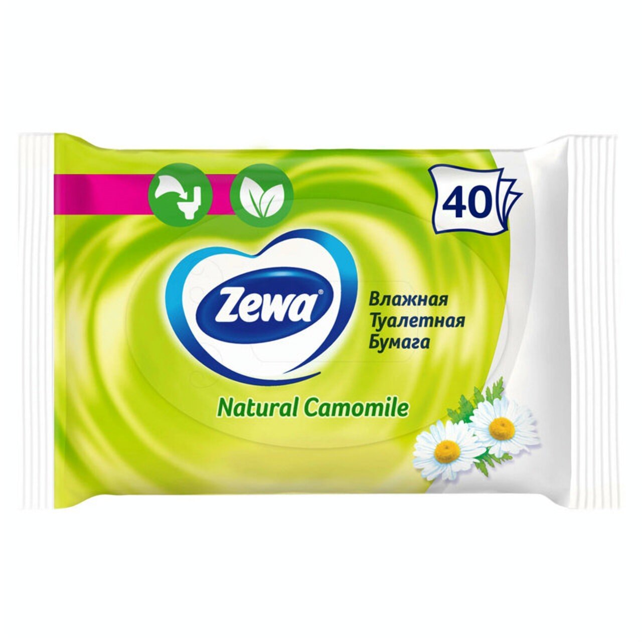 Туалетная бумага ZEMMA (б. ZEWA) "Camomile", влажная, ромашковый аромат, 40 листов