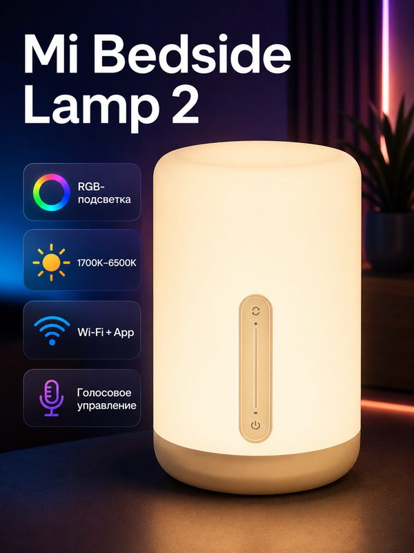 Лампа прикроватная Xiaomi Mi Bedside Lamp 2 , умная, RGB, 9Вт