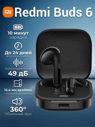 Блютуз наушники BluetoothRedmi Buds 6- Night Black（BHR9251GL ）