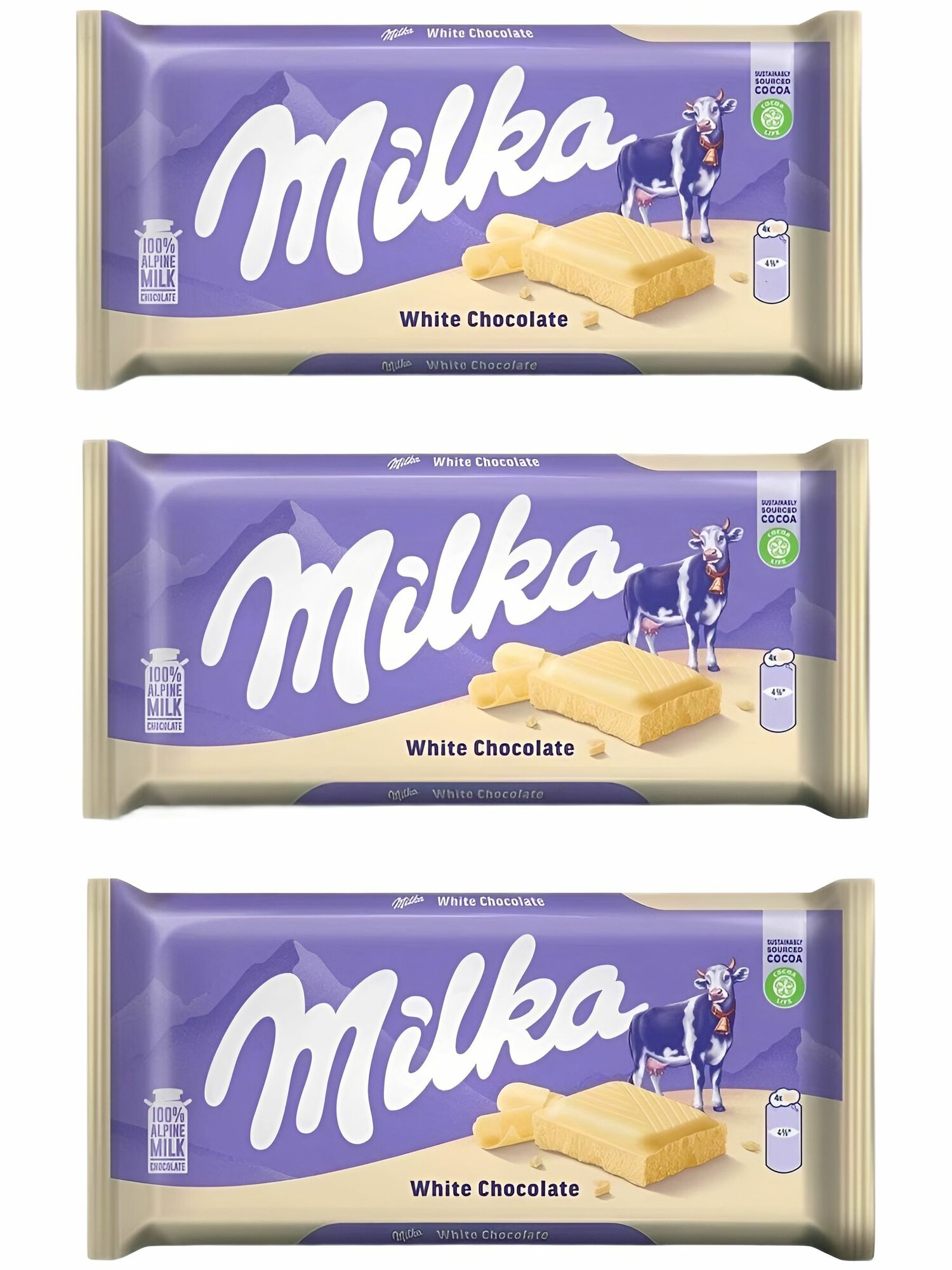 Шоколадная плитка Milka White Chocolate белый шоколад, 3 шт. по 90 гр. (Швейцария)