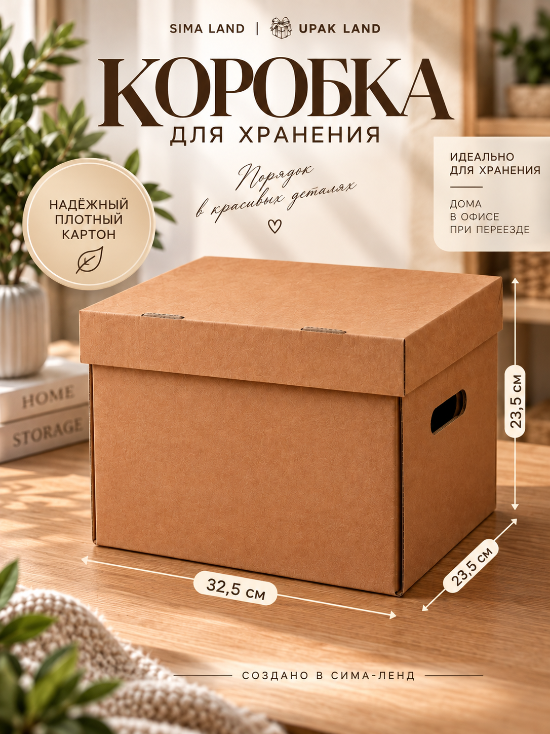 Коробка для хранения и упаковки UPAK LAND "А4", бурая, 32.5×23.5×23.5 см