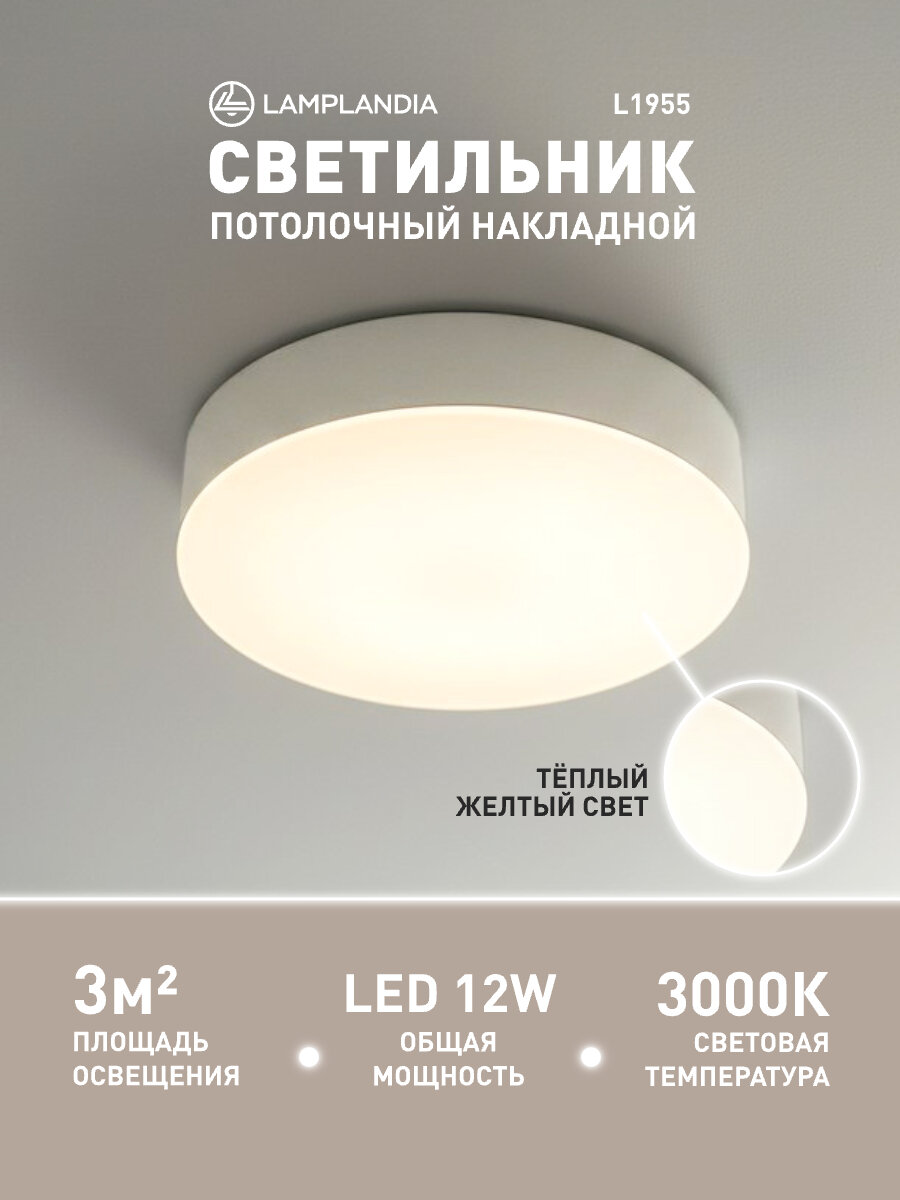 Светильник потолочный накладной светодиодный Lamplandia L1955 TABLET 3000K WHITE, LED 12W