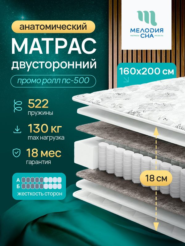 Матрас мелодия СНА Ролл, 160х200, независимые пружины, двусторонний анатомический