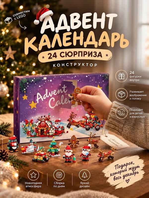 Новогодний адвент календарь с игрушками идеальный подарок для девочек и мальчиков