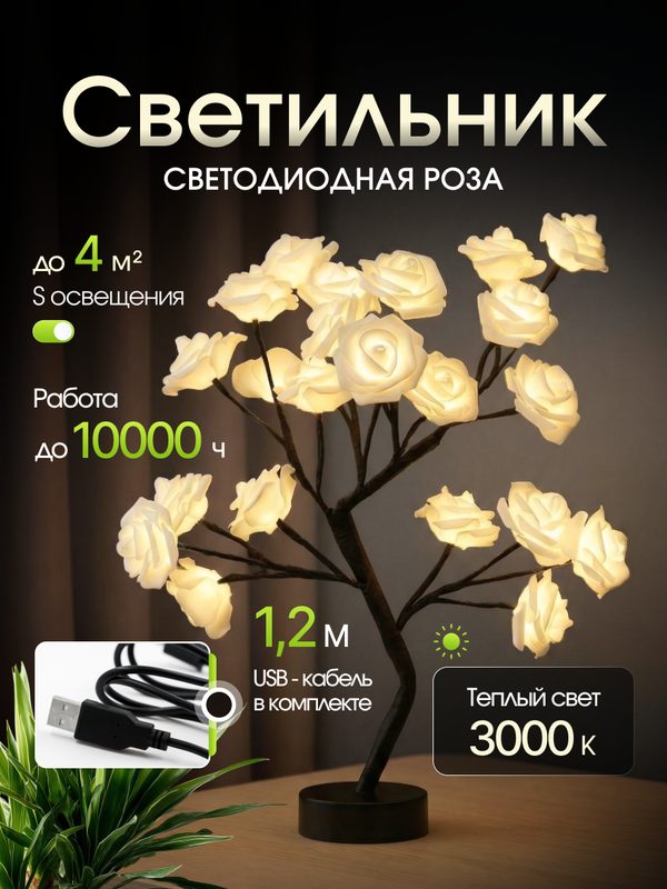 Светильник Svendsen "Белая Роза", LED, питание от USB, 3-4 кв. м, IP42