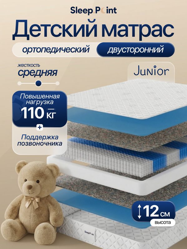 Sleep.Point Матрас 70х160 детский, пружинный, ортопедический, Junior