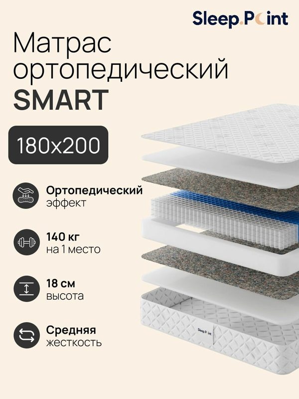 Sleep.Point Матрас 180х200 SMART, ортопедический, пружинный, двуспальный