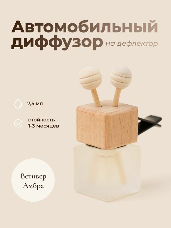 Автодиффузор YM INTERIOR, Ветивер и Амбра, на дефлектор, матовое стекло, 7,5 мл
