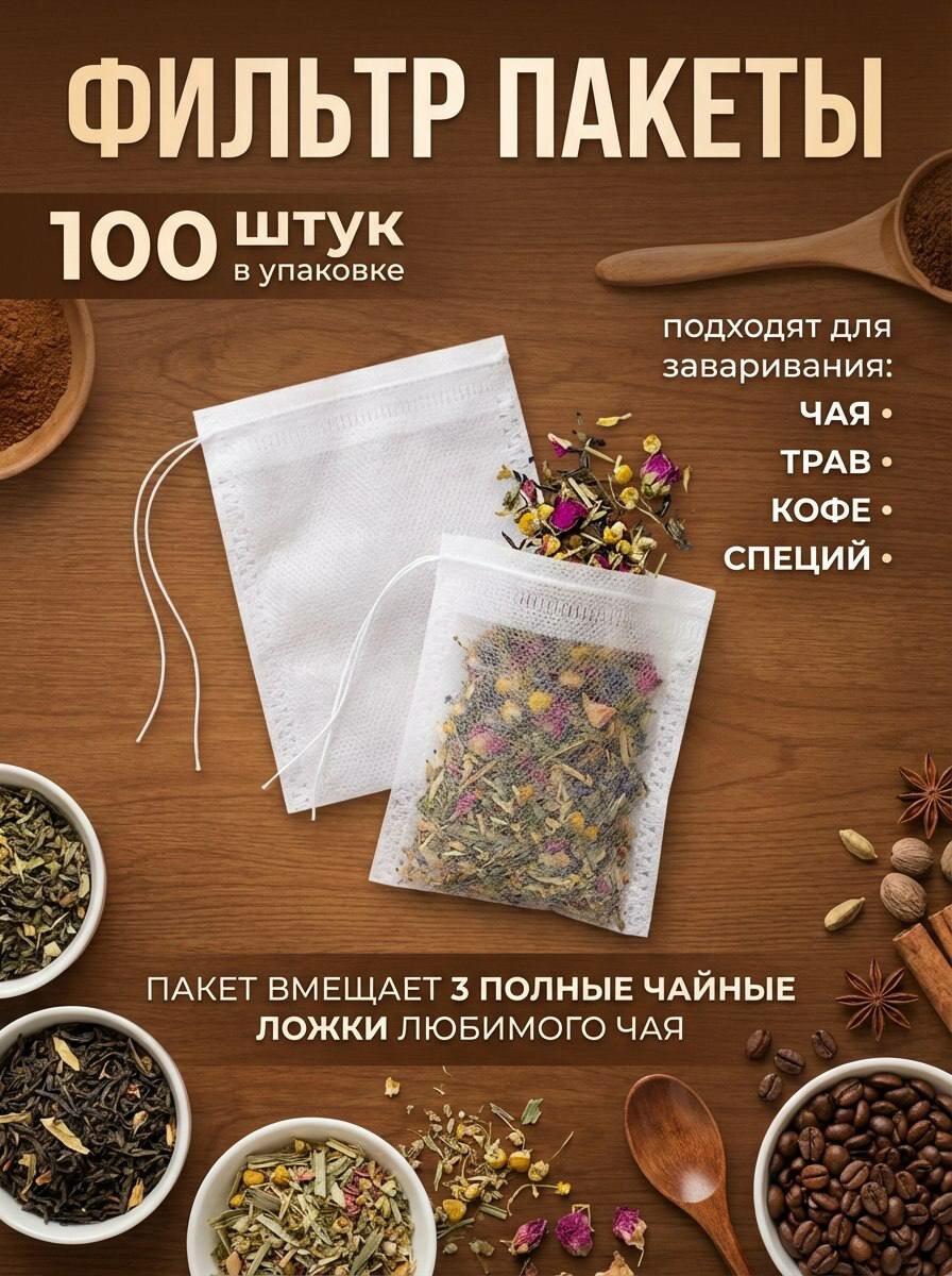 Фильтр-пакеты для чая, трав и кофе одноразовые, 100 шт, 8х12 см