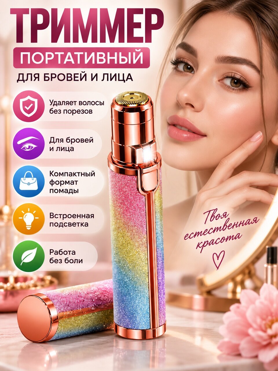 Портативный компактный электрический триммер для лица, тела и бровей