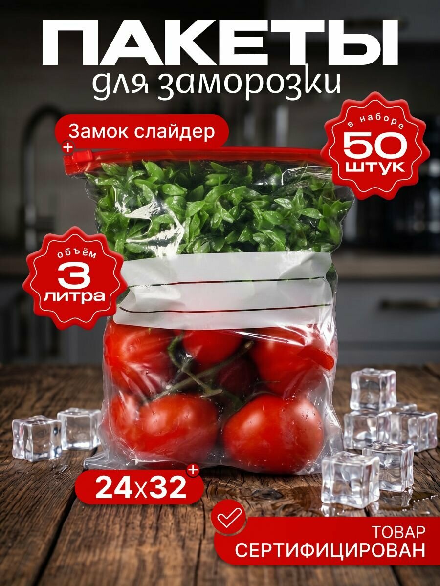 Пакеты для заморозки с замком 32х24 3 литра, 50 шт