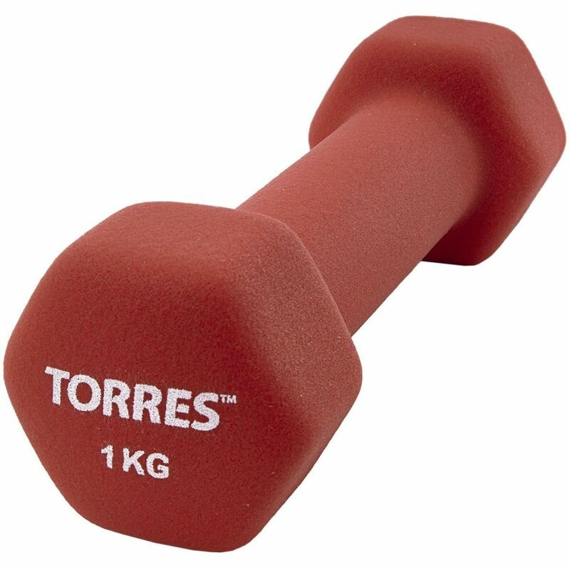 Гантель TORRES 1 кг, PL55011, металл в неопреновой оболочке, 6 г, красный